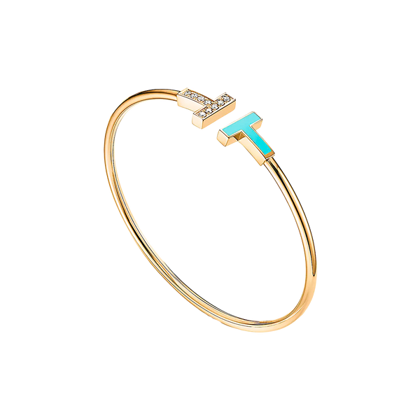 Tiffany T Brazalete Wire Yellow Gold, Turquoise & Diamonds