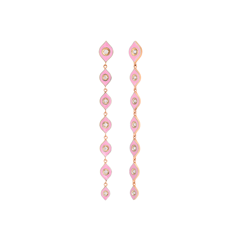 Mikou Pendientes Rose Gold with Diamonds & Pink Enamel