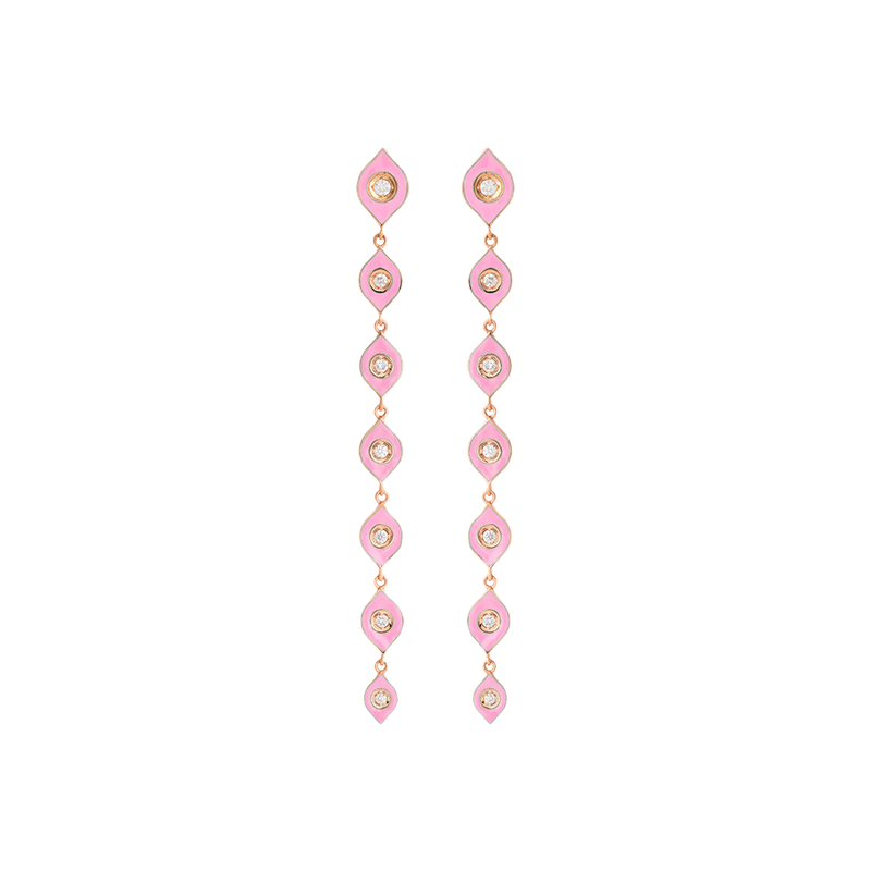 Mikou Pendientes Rose Gold with Diamonds & Pink Enamel