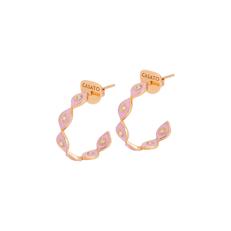 Mikou Pendientes Rose Gold with Diamonds & Pink Enamel