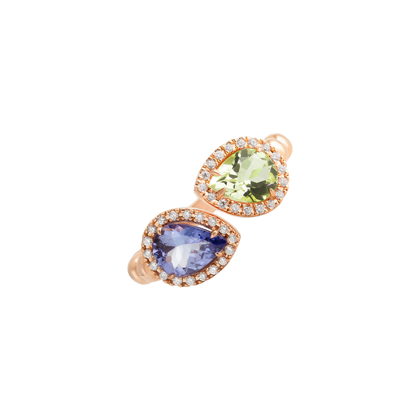 Boutique Paris Anillo Rose Gold with Tanzanite & Teardrop Peridot