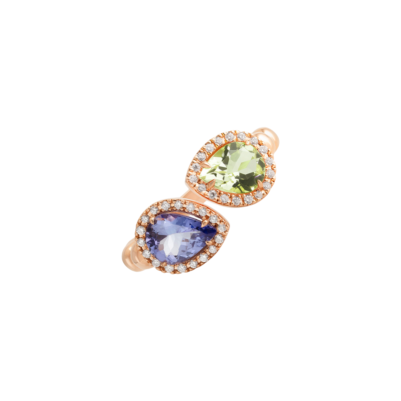 Boutique Paris Anillo Rose Gold with Tanzanite & Teardrop Peridot