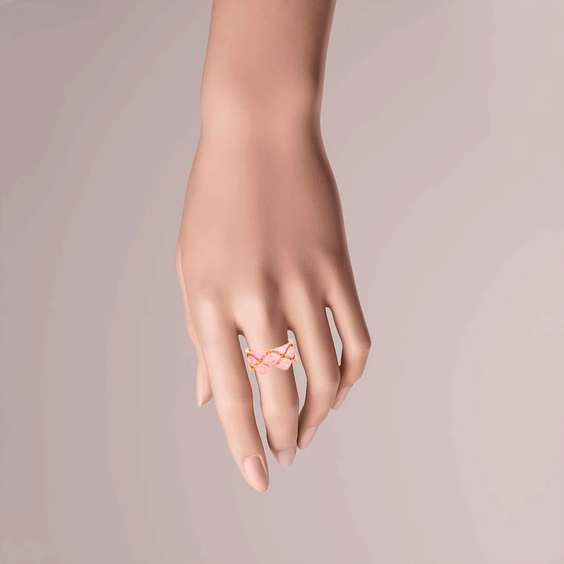 Mikou Anillo Rose Gold with Pink Enamel & Diamonds