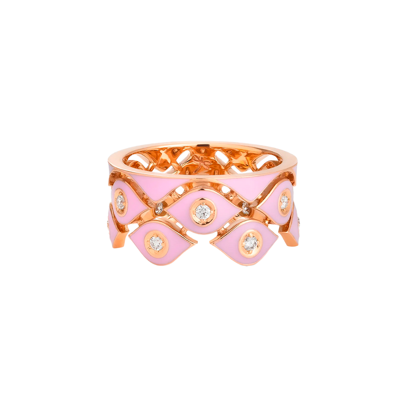 Mikou Anillo Rose Gold with Pink Enamel & Diamonds