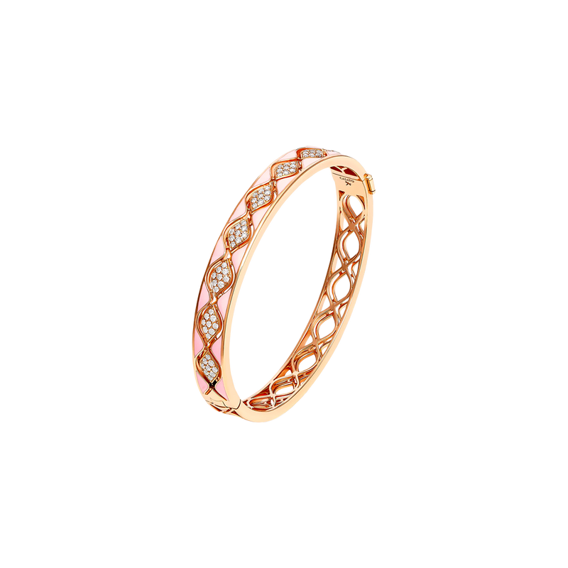 Mikou Brazalete Rose Gold with Pink Enamel & Diamonds