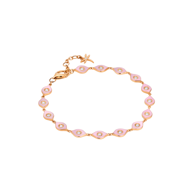 Mikou Brazalete Rose Gold with Pink Enamel & Diamonds