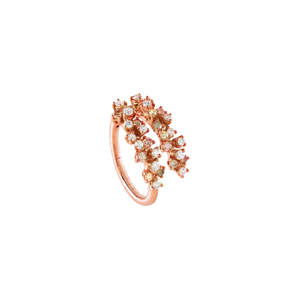 Mimosa Anillo with White and Brown Diamonds