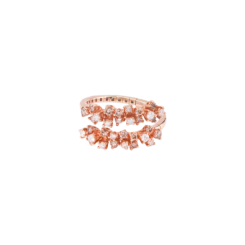 Mimosa Anillo with White and Brown Diamonds