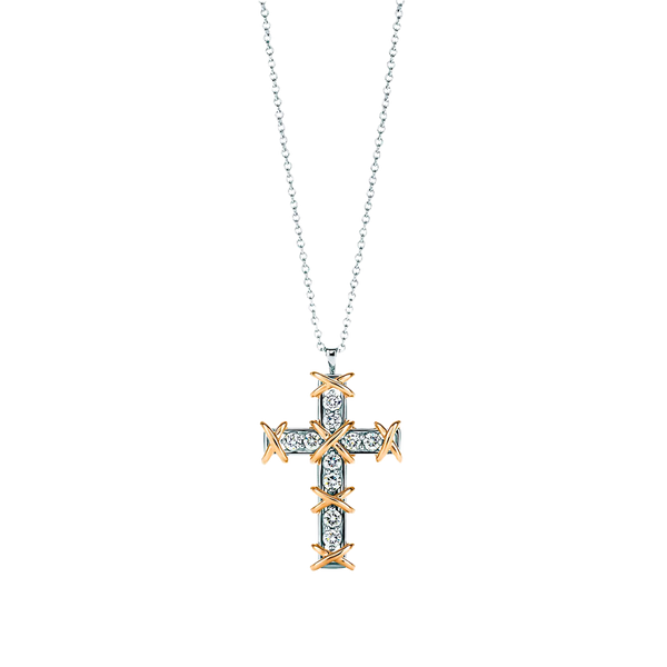 Tiffany by Jean Schlumberger Colgante Ten Stone Cross Silver Yellow Gold & Diamonds