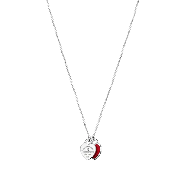 Return to Tiffany Colgante Red Double Heart Tag Small Silver & Diamond