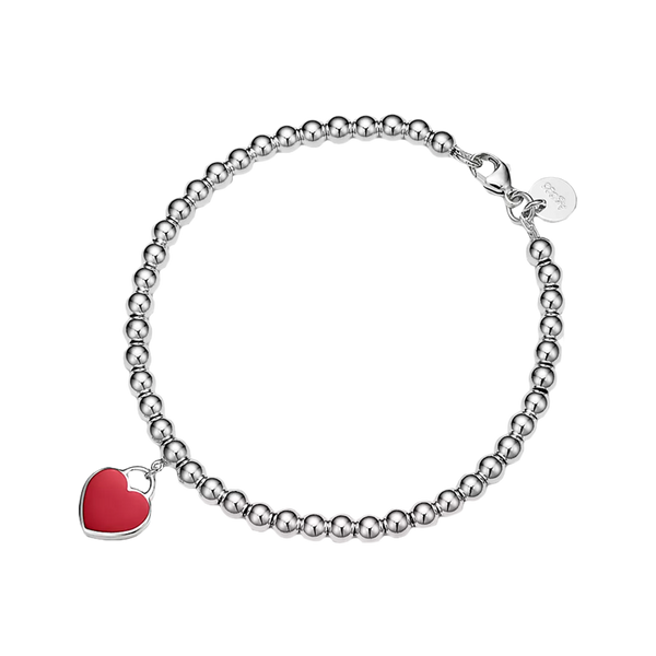Return To Tiffany Brazalete Red Mini Heart Bead Silver & Diamond