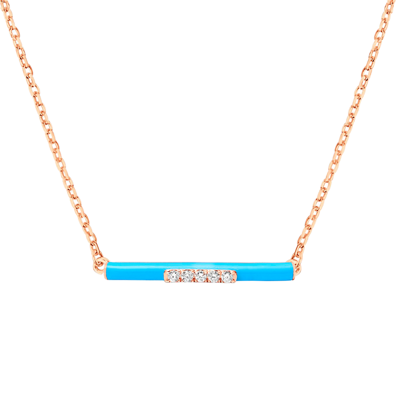 Gold and Diamond Blue Enamel Necklace